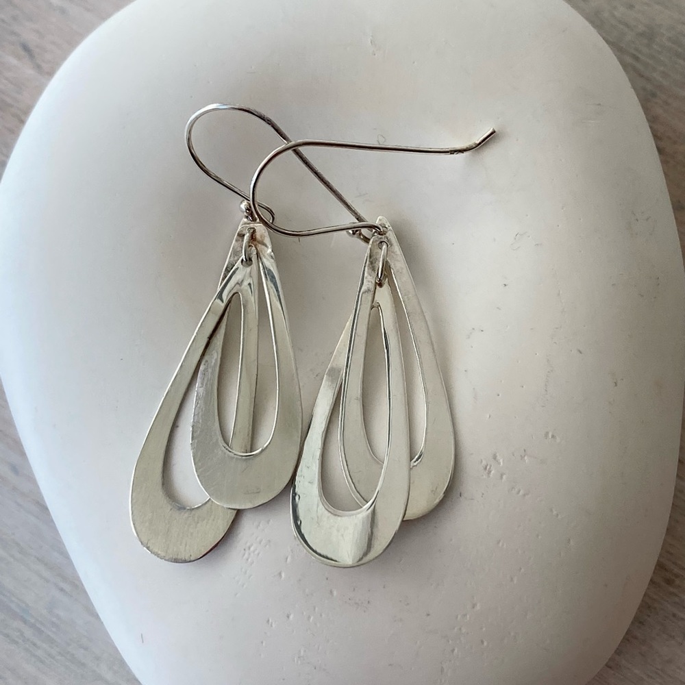 Sterling Silver Double Drop Hoop Design Earrings.